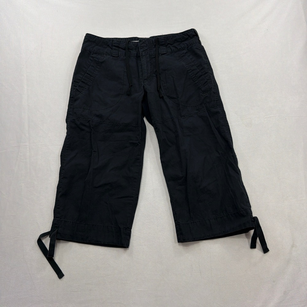 Y2K Nike Capri Pants Cargo Drawstring Tie Hem Black Women Size S 254809-010